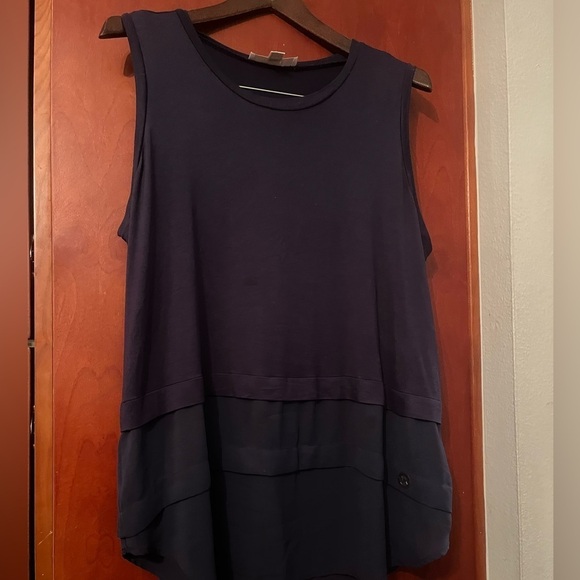 Michael Michael Kors Navy Blue Sz XL Ruffled Sheer Tank Top LOGO - Picture 3 of 8